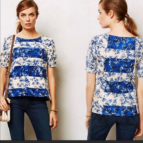 Anthropologie 9-H15 STCL Blue Puff Sleeve Pullover Blouse - Picture 1 of 13